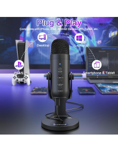 Micrófono USB ZealSound K66 para PC y PS4/PS5, Negro 2