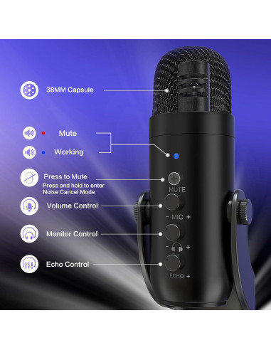 Micrófono USB ZealSound K66 para PC y PS4/PS5, Negro