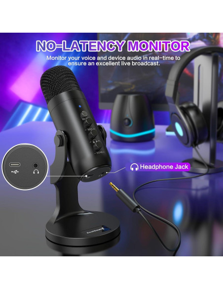 Micrófono USB ZealSound K66 para PC y PS4/PS5, Negro