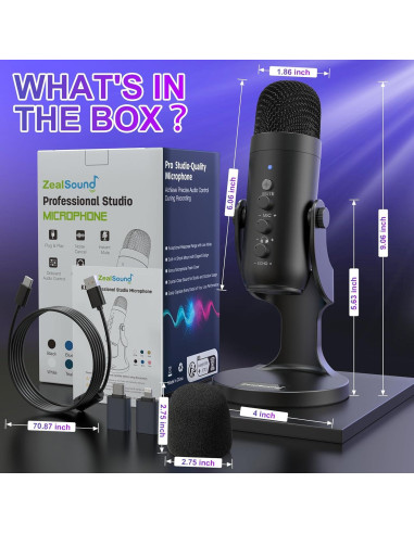 Micrófono USB ZealSound K66 para PC y PS4/PS5, Negro
