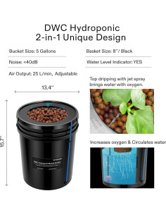 Sistema Hidropónico DWC VIVOSUN 4 Cubos 19L con Goteo 2