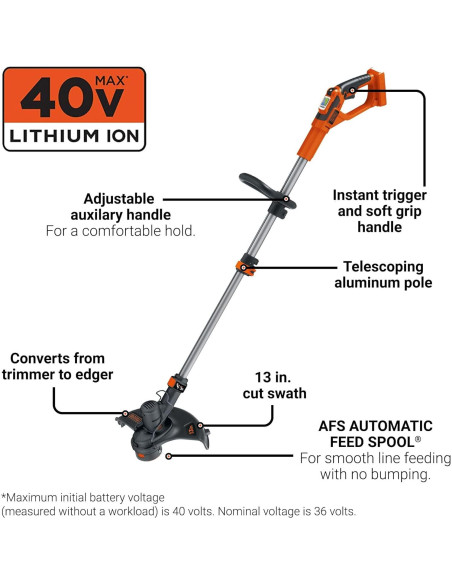 Cortadora de Hilo Inalámbrica BLACK+DECKER LST136 40V 33cm