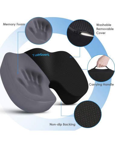 Cojín de Asiento TushGuard Espuma Viscoelástica Negro