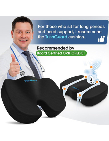 Cojín de Asiento TushGuard Espuma Viscoelástica Negro