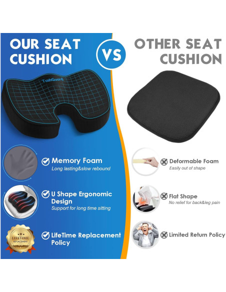 Cojín de Asiento TushGuard Espuma Viscoelástica Negro