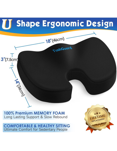 Cojín de Asiento TushGuard Espuma Viscoelástica Negro