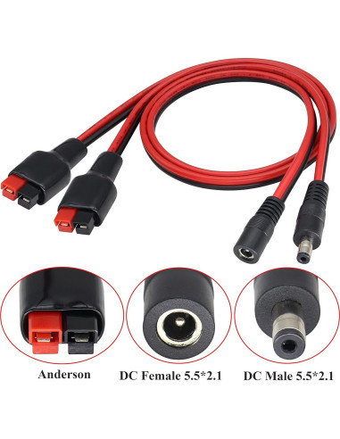 Conector de Alimentación Anderson 14AWG a DC 5.5x2.1mm 60cm