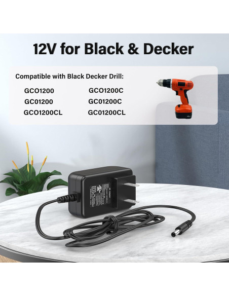 Cargador 12V Black Decker GCO1200, 1.83m, UL listado Cargador 12V Black Decker GCO1200, 1.83m, UL listado