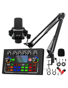 Paquete de Podcast F009 con Micrófono y Mezclador de Audio