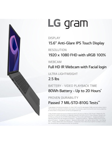 Laptop LG gram 15.6" i7 16GB 512GB Windows 11 Gris