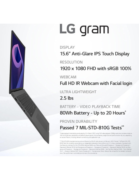 Laptop LG gram 15.6" i7 16GB 512GB Windows 11 Gris
