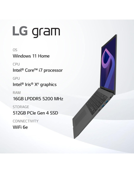 Laptop LG gram 15.6" i7 16GB 512GB Windows 11 Gris