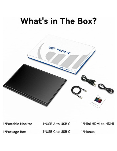 Monitor Portátil VEOUT 16" IPS 1920x1200 USB-C HDMI