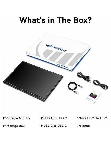 Monitor Portátil VEOUT 16" IPS 1920x1200 USB-C HDMI Monitor Portátil VEOUT 16" IPS 1920x1200 USB-C HDMI
