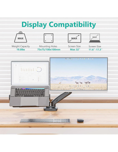 Soporte Doble para Laptop y Monitor WALI GSMP002LP Negro