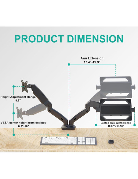 Soporte Doble para Laptop y Monitor WALI GSMP002LP Negro