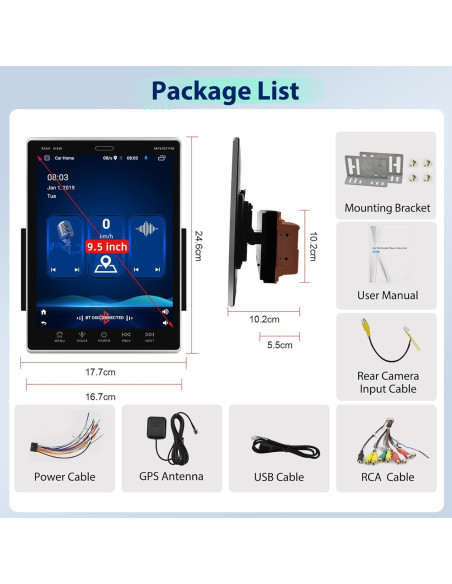 Podofo Estéreo de Coche Android 9.5" Pantalla Táctil GPS