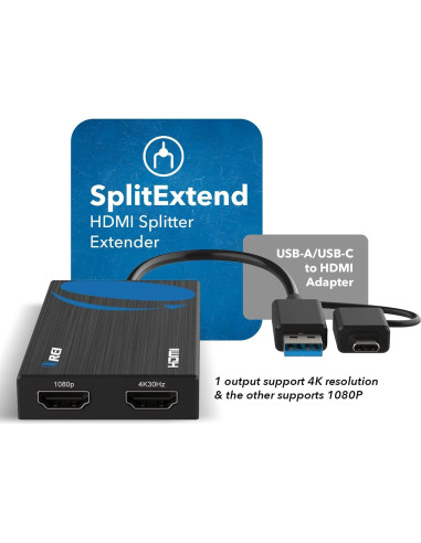 OREI Adaptador HDMI Doble Monitor 4K USB-C y USB-A