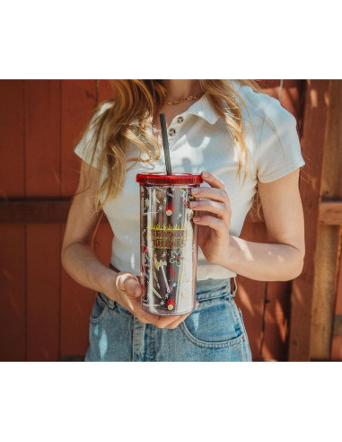 Taza Fría Silver Buffalo Hellfire Club 591 ml con Popote