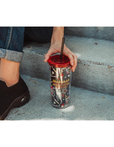 Taza Fría Silver Buffalo Hellfire Club 591 ml con Popote