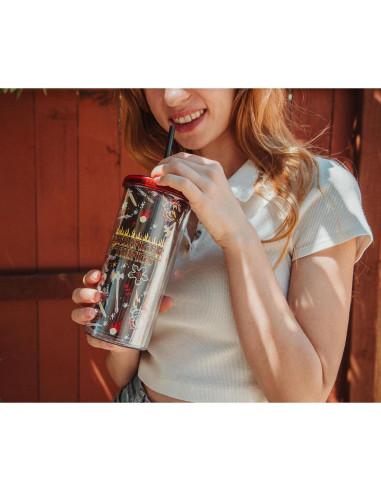 Taza Fría Silver Buffalo Hellfire Club 591 ml con Popote