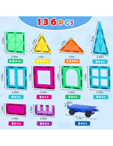 Gemmicc Azulejos Magnéticos Deluxe 136 PCS Juguetes para Niños