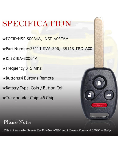 Control Remoto MechanMagic para Honda Civic 2006-2013