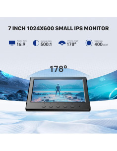 Monitor Mini Eyoyo 7" LCD 1024x600 HDMI VGA USB 2