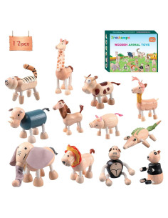 Conjunto de 12 Juguetes de Animales de Madera Drachompa