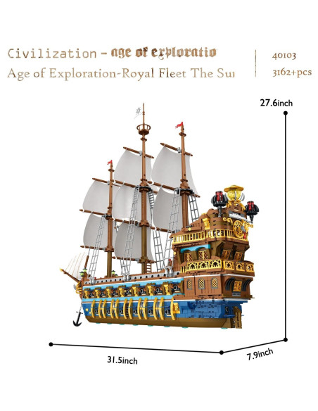 JMBricklayer Barco Pirata Dorado 3162 Piezas 80x70x20 cm