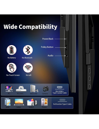 Monitor Portátil HGFRTEE 18.5" FHD 100Hz USB-C HDMI
