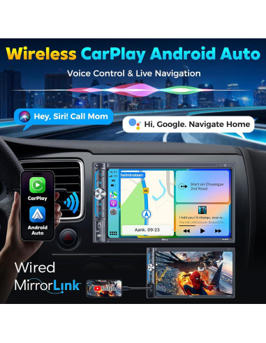 Estéreo Doble Din PLZ 7" Bluetooth 5.3 CarPlay Android Auto