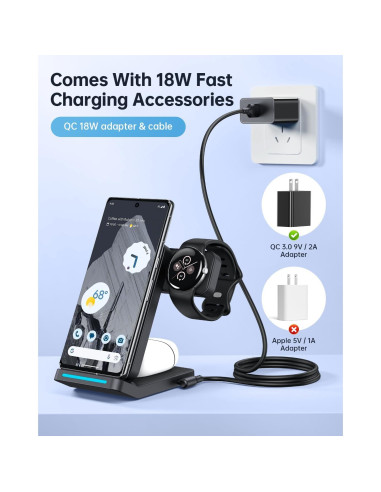 Cargador Inalámbrico 3 en 1 Houflody para Google Pixel