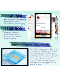 Tableta Android 14 Fezawio F11 10.1" 20GB RAM 128GB 2