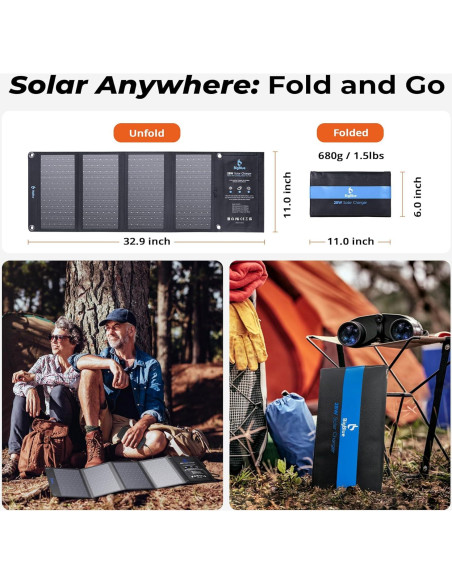 Cargador Solar BigBlue 28W 3 Puertos USB Plegable Camping