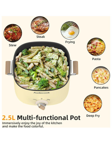 Olla Eléctrica Audecook 2.5L Portátil Antiadherente Beige
