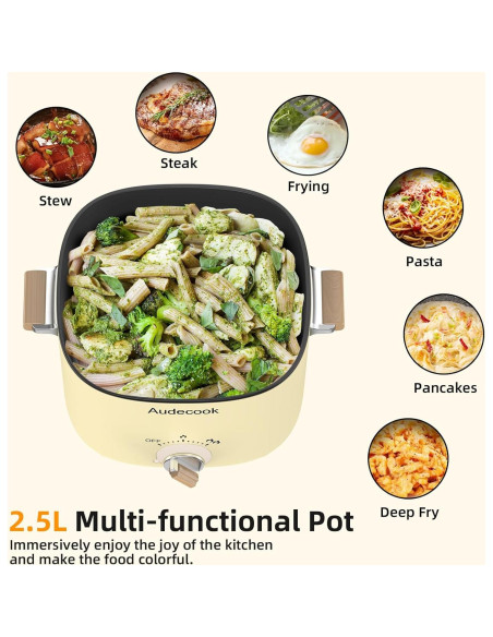 Olla Eléctrica Audecook 2.5L Portátil Antiadherente Beige