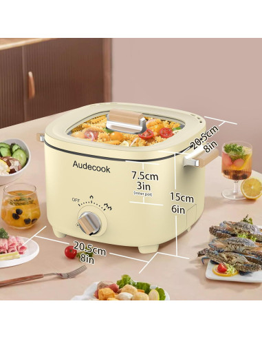 Olla Eléctrica Audecook 2.5L Portátil Antiadherente Beige