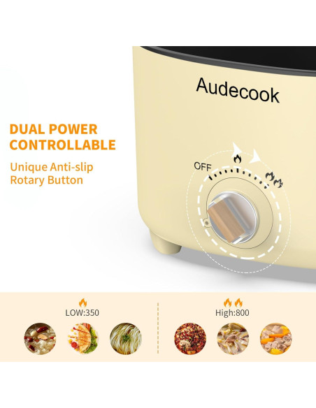 Olla Eléctrica Audecook 2.5L Portátil Antiadherente Beige