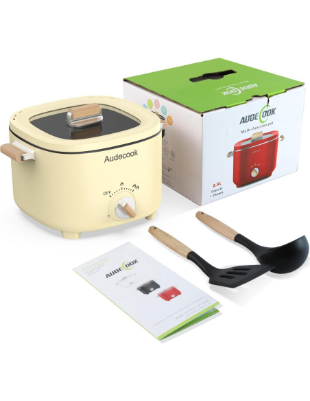 Olla Eléctrica Audecook 2.5L Portátil Antiadherente Beige