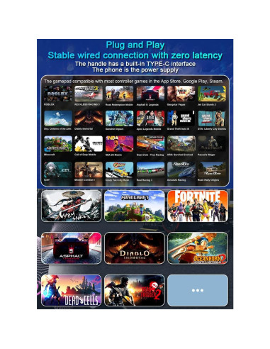 Controlador de Juegos ATUTEN para iPhone 15/16 y Android USB-C