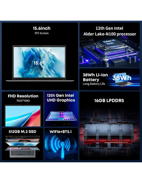 Laptop CHUWI GemiBook Plus 15.6" 16GB 512GB SSD Windows 11