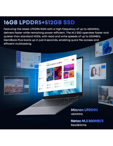 Laptop CHUWI GemiBook Plus 15.6" 16GB 512GB SSD Windows 11