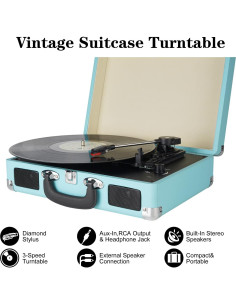 Reproductor de Vinilo Kedok M402-A 3 Velocidades Azul 2