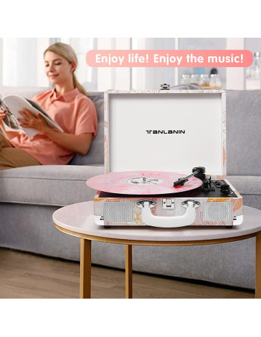 Reproductor de Vinilo TANLANIN TE-001PK Floral Rosa Bluetooth