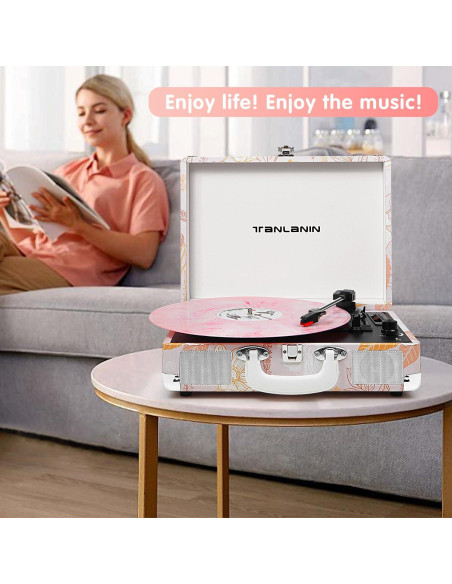 Reproductor de Vinilo TANLANIN TE-001PK Floral Rosa Bluetooth