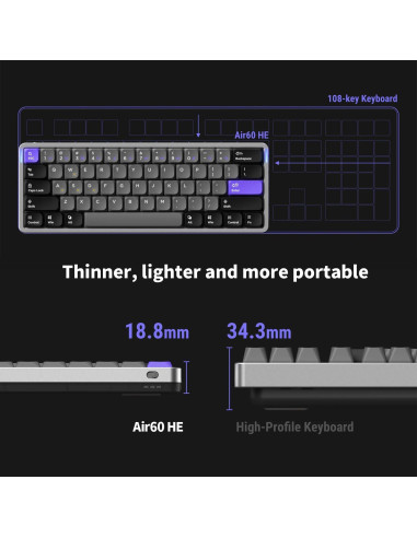 Teclado Gaming NuPhy Air60 HE 61 Teclas RGB Ajustable