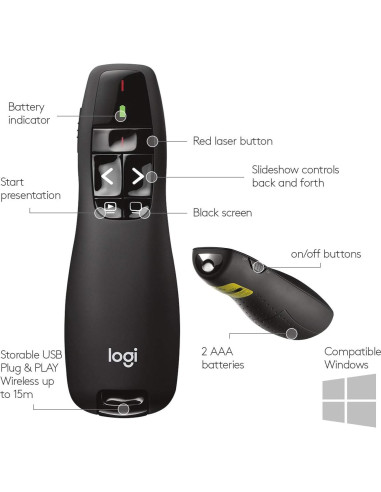 Presentador Inalámbrico Logitech R400 con Puntero Láser