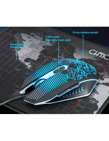 Combo Teclado y Ratón Gaming CHONCHOW LED RGB 4800DPI