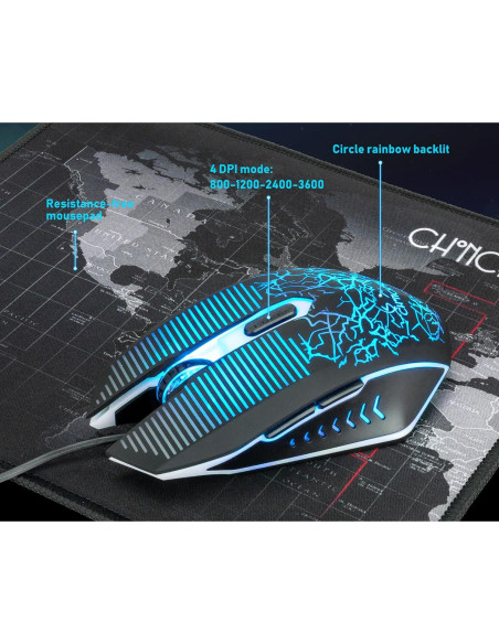 Combo Teclado y Ratón Gaming CHONCHOW LED RGB 4800DPI